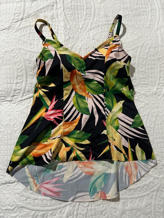 Kona Sol Other - Kona Sol Black Tropical Print V-Neck Cami with Green, Yellow & Pink Leaves